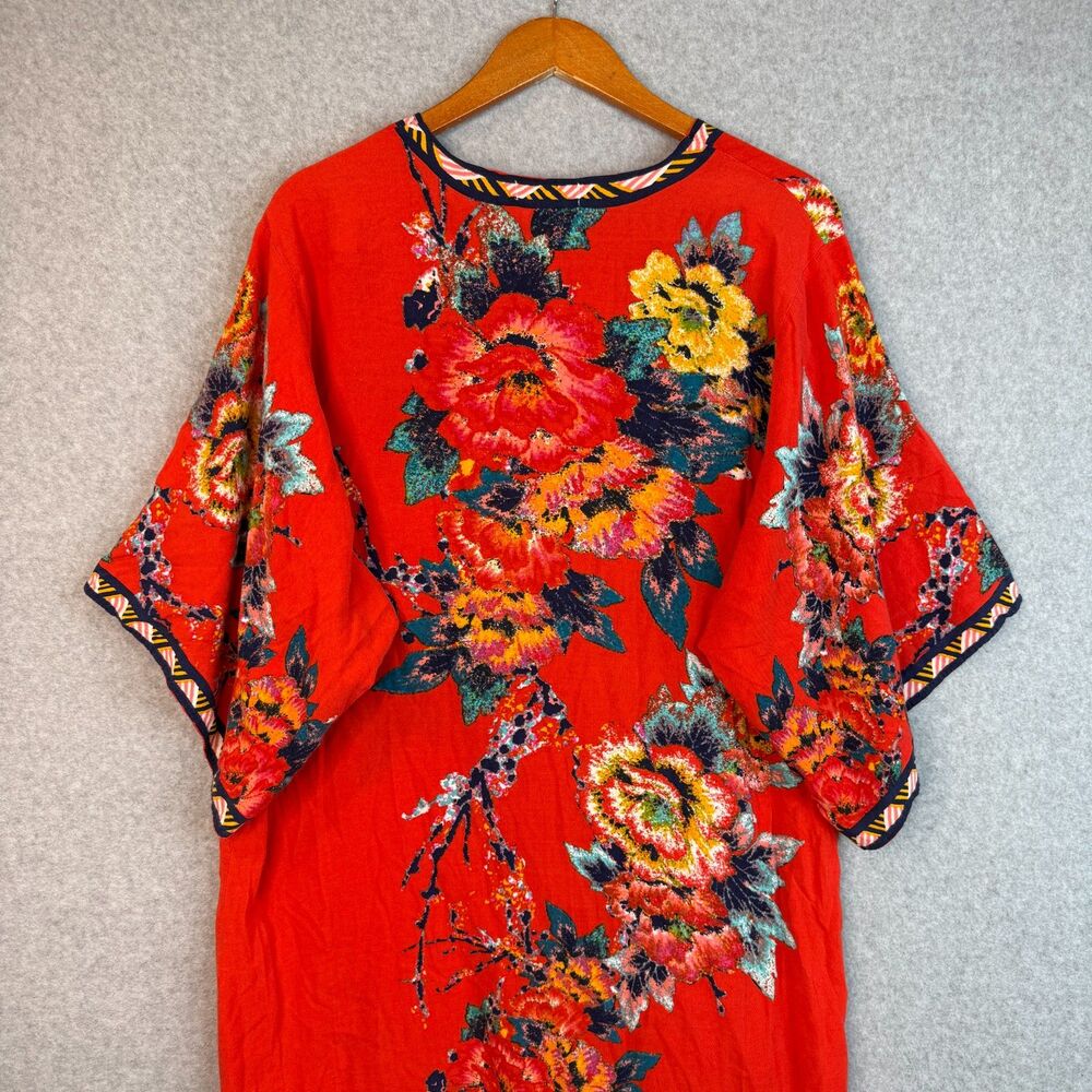 Flying Tomato Red Floral Kimono Multicolored Floral Print Boho Hippie Size M/L - Picture 4 of 6
